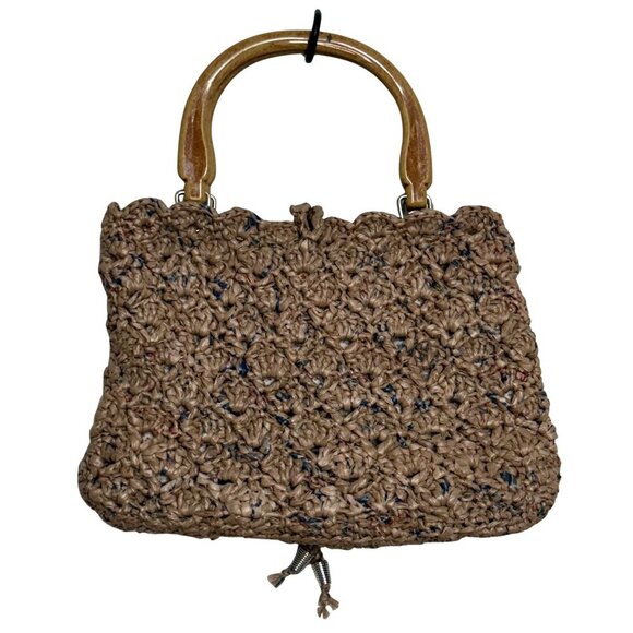 Crocheted Woven Straw/Raffia Handbag with Bamboo-Style Handles - Picture 5 of 7